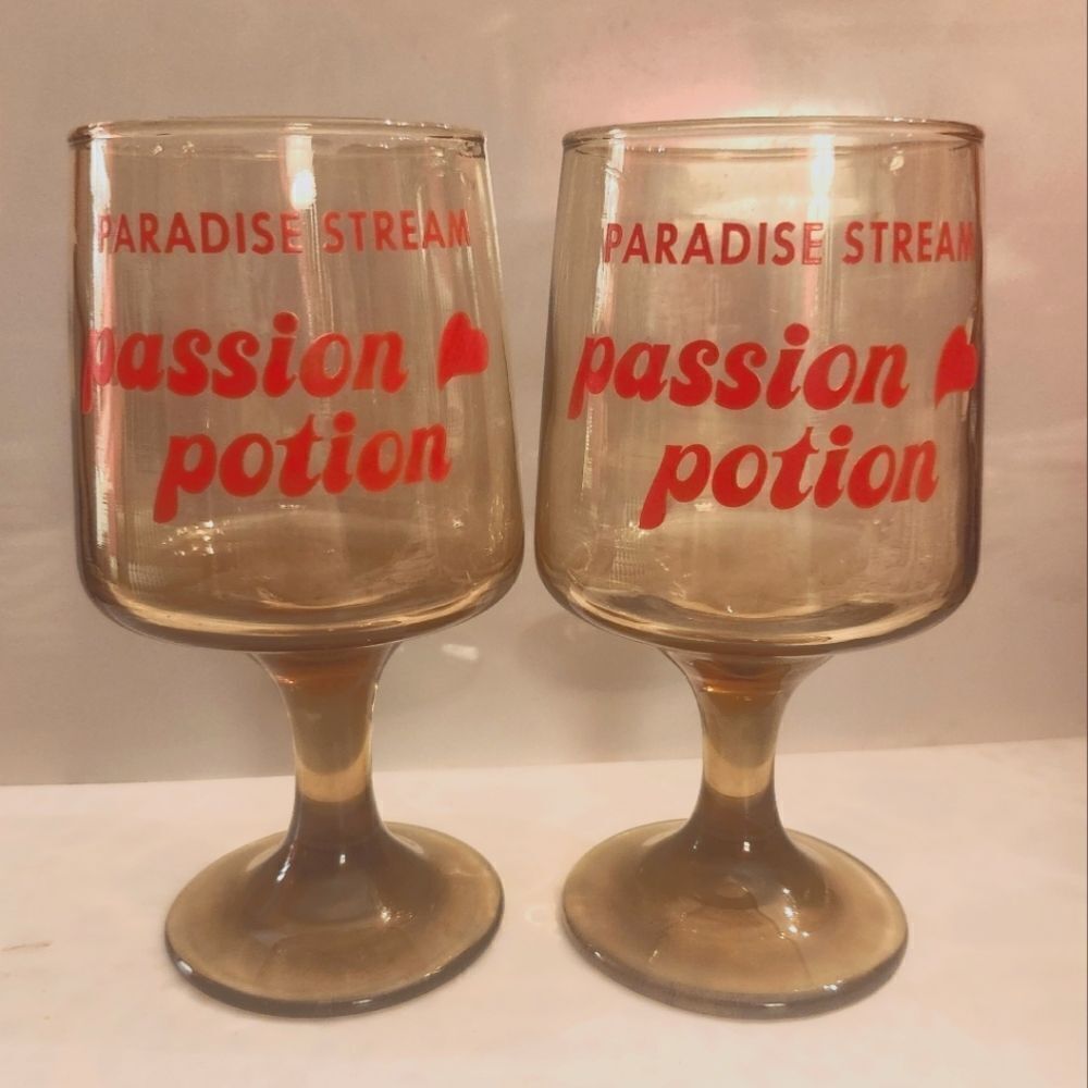 Vtg.Mint '70s Set of 2 Paradise Stream Poconos "Passion Potion" Cocktail Glasses